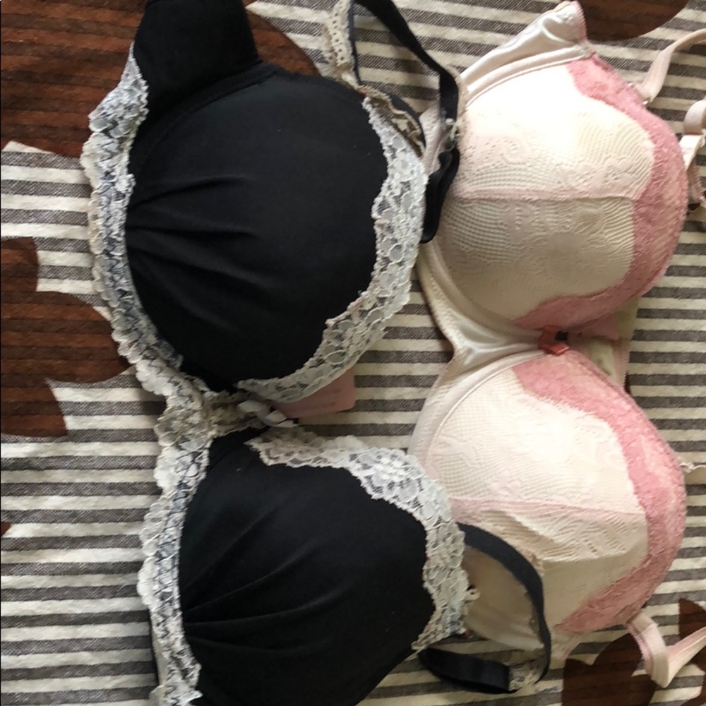Pair of pink and black bra